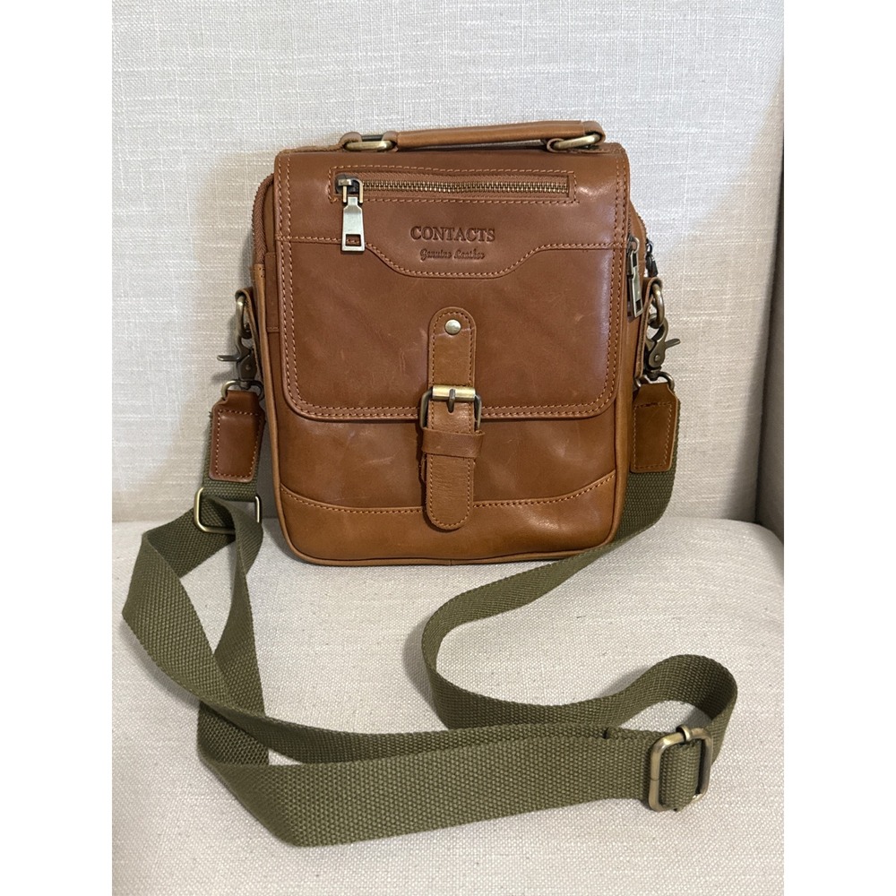 Contacts Genuine Leather Crossbody Messenger Bag Tan Brown Mens Small Travel Bag